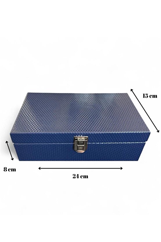 Lacivert Deri 6 Bölmeli Saat Kutusu – Şık Koleksiyon Kutusu 24x15x8