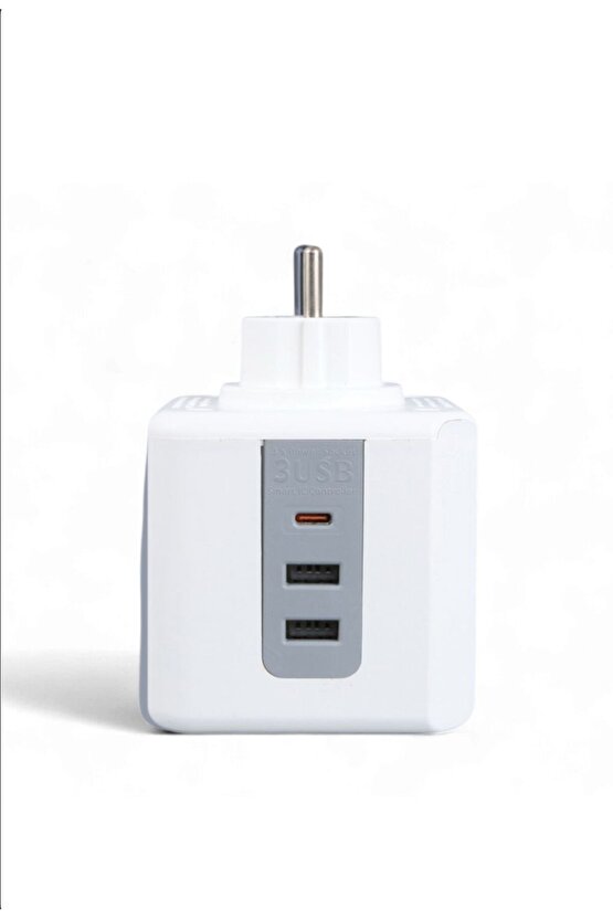 3’lü Priz 2x USB + 1x Type-C Girişli – Çocuk Korumalı ve Termal Korumalı Grup Priz 2500W