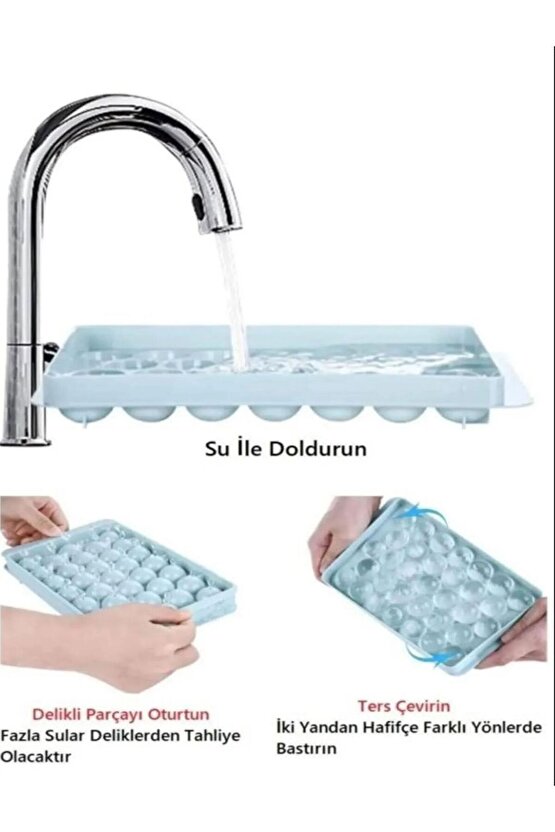 2.5 cm Çap Yuvarlak Buz Küpü Yapma Tepsisi 33 Bölmeli Küre Top Buz Kalıbı Küplü Buzluk 20x12 cm