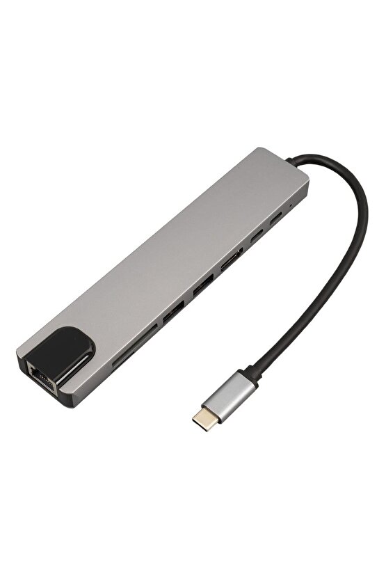 Type-C 8in1 HDMI Çok Fonksiyonlu USB 3.0 Dock Station (Macbook - PC - Playstation - Xbox