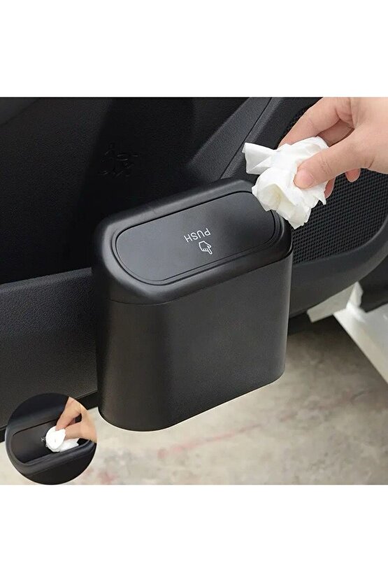 Minİ Oto Araç İçi Çöp Kovası Kutusu Ofis Çöp Kovası Portatif Taşınabilir Kapaklı Çöp Kutusu ŞIK