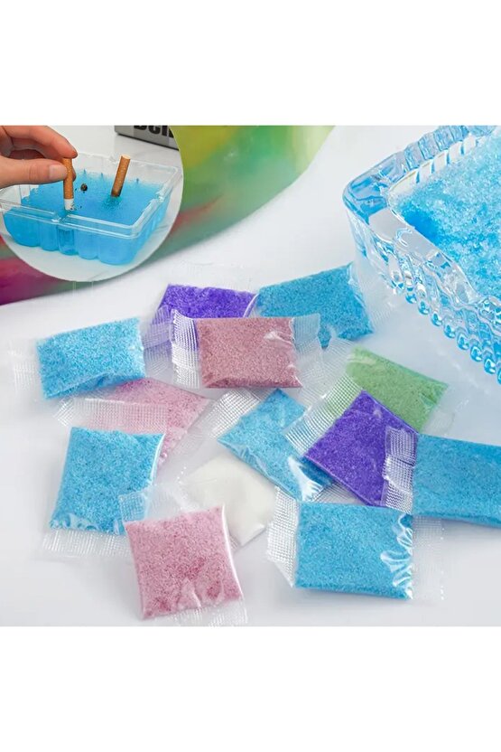 Plastik Kül Tablası + Renkli Sigara Söndürme Jel Kum Seti – 5’li Küllük & 5’li Jel Kum