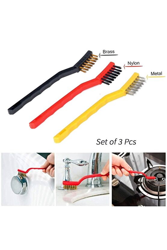 3 Adet Ocak Fırın Mangal Izgara Airfryer Temizliği Tel Pas Sökme Fırçası 3lü Yağ Temizleme Fırçası