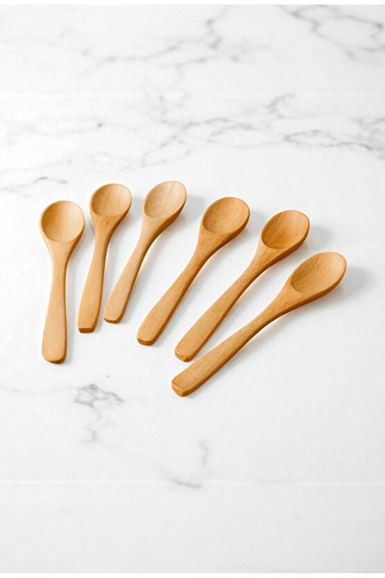 Ahşap Servis Kaşığı 17 cm Doğal Yemek Kaşığı – 6 Adet