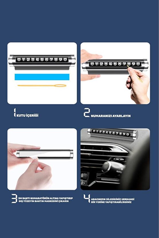 Alüminyum Kasa Çevirmeli Araç Içi Park Telefon Numaratörü ParkTEL Parkmatik Siyah