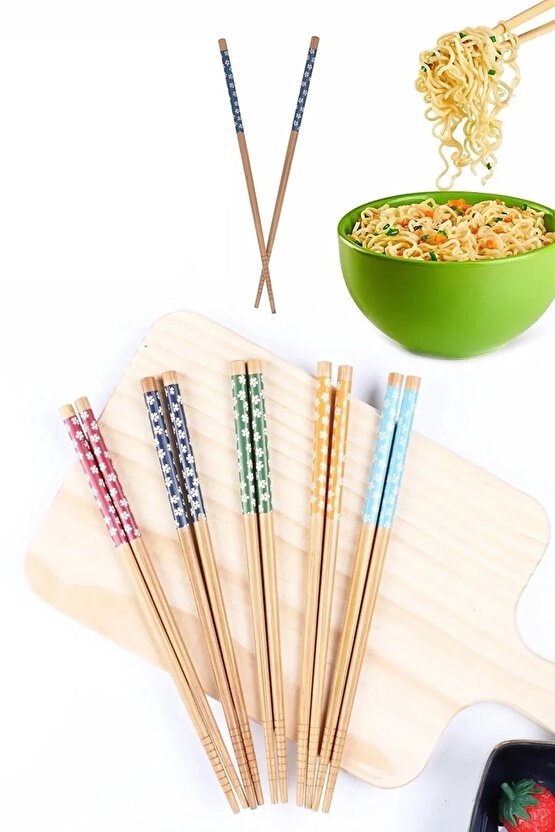 5 Çift Desenli Yıkanabilir Kore Çin Japon Bambu Chopsticks Yemek Çubuğu | Sushi Çubuğu