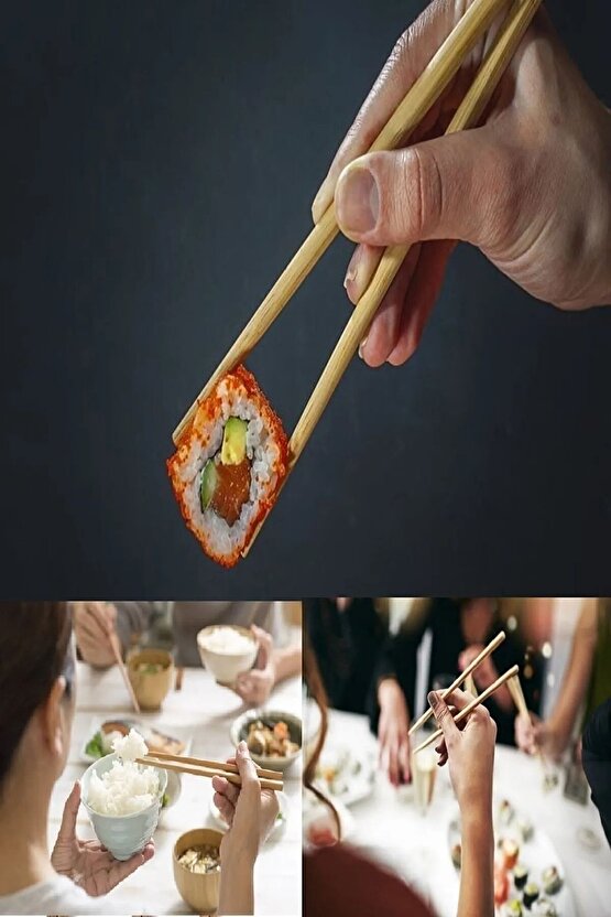 10 Çift - 20 Adet Yıkanabilir Organik Bambu Çin Kore Japon Uzakdoğu Yemek Çubuğu Chopstick