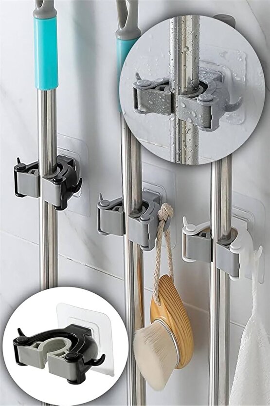 4 Adet Paspas Süpürge Fırça Ve Mop Askısı Sap Tutucu Pratik Mutfak Banyo Askı