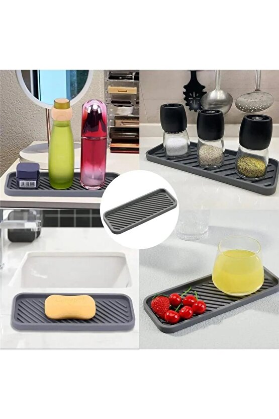 Esnek Silikon Yağdanlık Altlığı Hijyenik Çok Amaçlı Organizer Sabunluk Altlığı 23x10 Cm