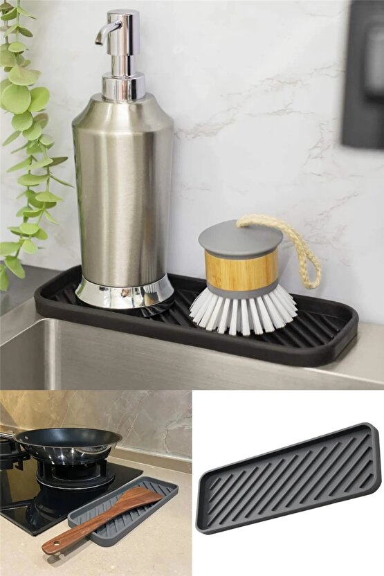 Esnek Silikon Yağdanlık Altlığı Hijyenik Çok Amaçlı Organizer Sabunluk Altlığı 23x10 Cm