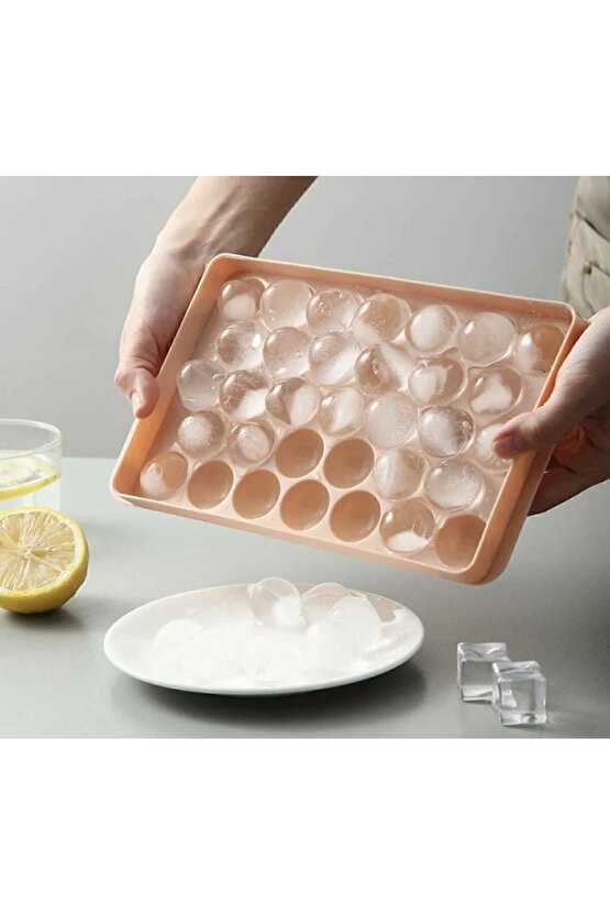 2 ADET LİV Küre Buz Kalıbı Kapaklı 33 Hazneli Yuvarlak Buz Kalıbı Kokteyl Sunum Buz Kalıbı