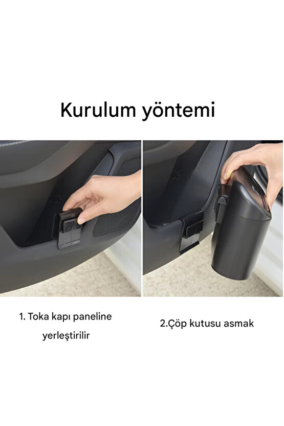 Araba Çöp Kutusu Portatif Araç İçi Taşınabilir Kapaklı Organizer Çöp Kovası İtme Kapaklı Kova(SİYAH)