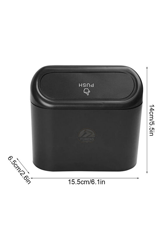 Araba Çöp Kutusu Portatif Araç İçi Taşınabilir Kapaklı Organizer Çöp Kovası İtme Kapaklı Kova(SİYAH)