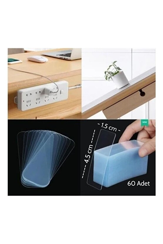 60 Parça Çok Amaçlı Çift Taraflı Bant Nano Bant Duvar Bandı Şeffaf Yapışkan Çift Taraflı Sabitleme