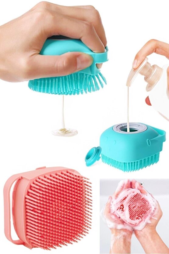 Duş Jeli Hazneli Silikon Fırça Kese Çok Amaçlı Vücut Temizleme Kesesi Banyo Lifi