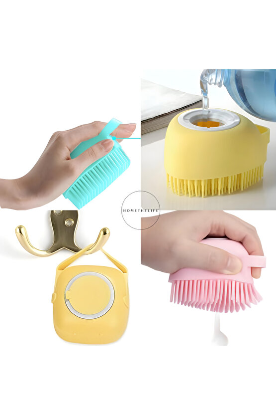 Yumuşak Silikon Fırçalı, 80 ml Hazneli Bebek Duş Fırçası, Çok Yönlü Kullanım, Pratik Tasarım 1X