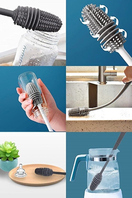 Silikon Bardak Tabak Cam Şişe Fincan Yıkama Fırçası Çok Fonksiyonlu Bulaşık Temizleme Fırçası