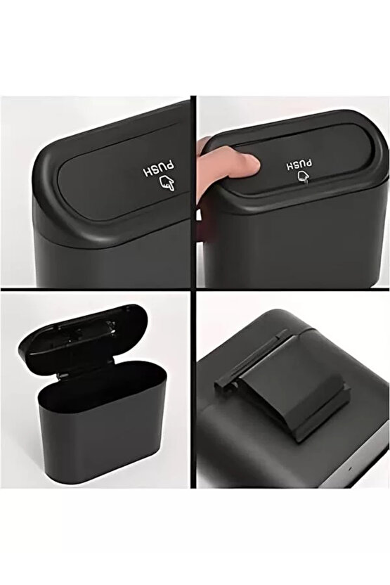 Araba Çöp Kutusu Araç Içi Taşınabilir Kapaklı Organizer Çöp Kovası Itme Kapaklı Kova