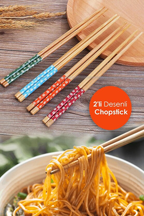 Pratik 2li Desenli Yıkanabilir Kore Çin Bambu Chopsticks Yemek Çubuğu |desenli Bambu Chopstick