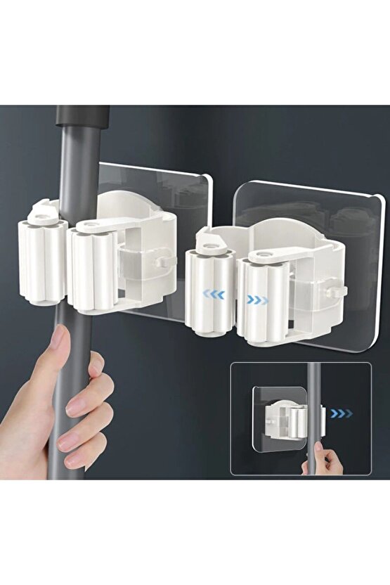 2 Adet Duvar Tipi Mop ve Süpürge Askılığı – Kaymaz Tutucu Aparat