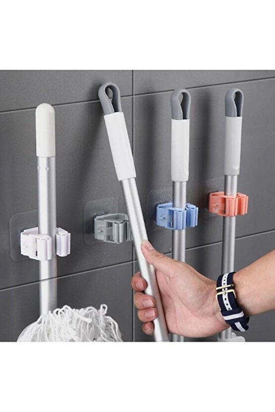 2 Adet Duvar Tipi Mop ve Süpürge Askılığı – Kaymaz Tutucu Aparat