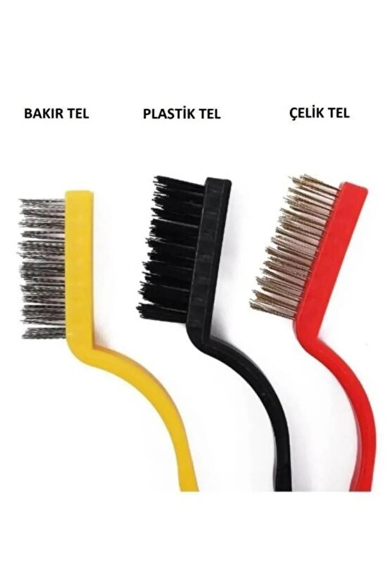 3’lü Tel ve Pas Sökme Fırça Seti – Metal, Naylon ve Pirinç Kıllı Temizlik Fırçası