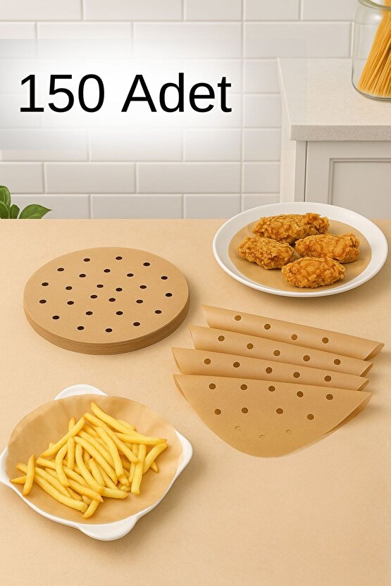 150 Adet (3 Paket × 50’li) Delikli Yuvarlak Yapışmaz Airfryer Yağlı Pişirme Kağıdı