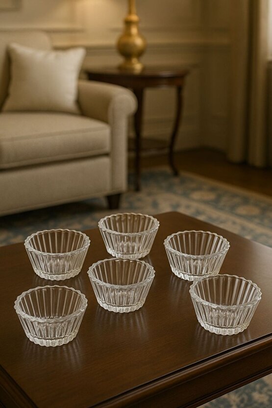 6’lı Şeffaf Cam Lokumluk Seti – Sunum ve İkram Kasesi