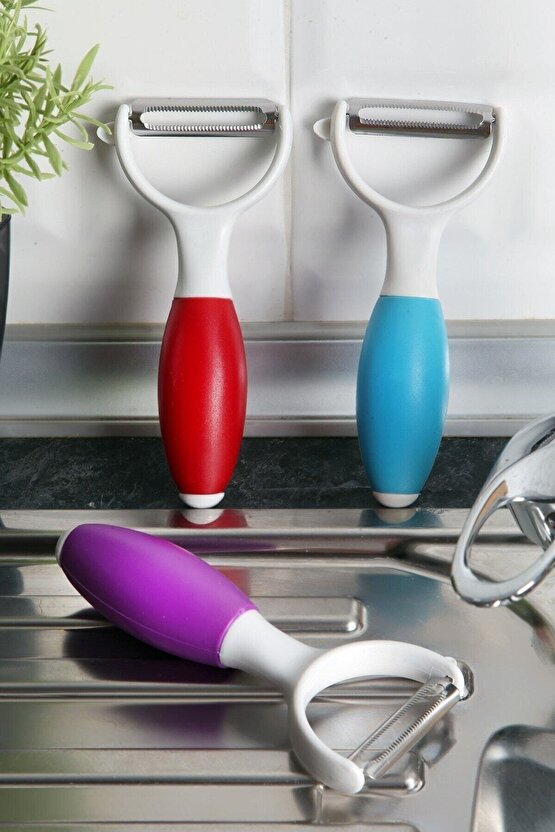 Pratik Renkli Silikon Saplı Tombul Soyacak Çelik Meyve Sebze Soyacağı 1 Adet