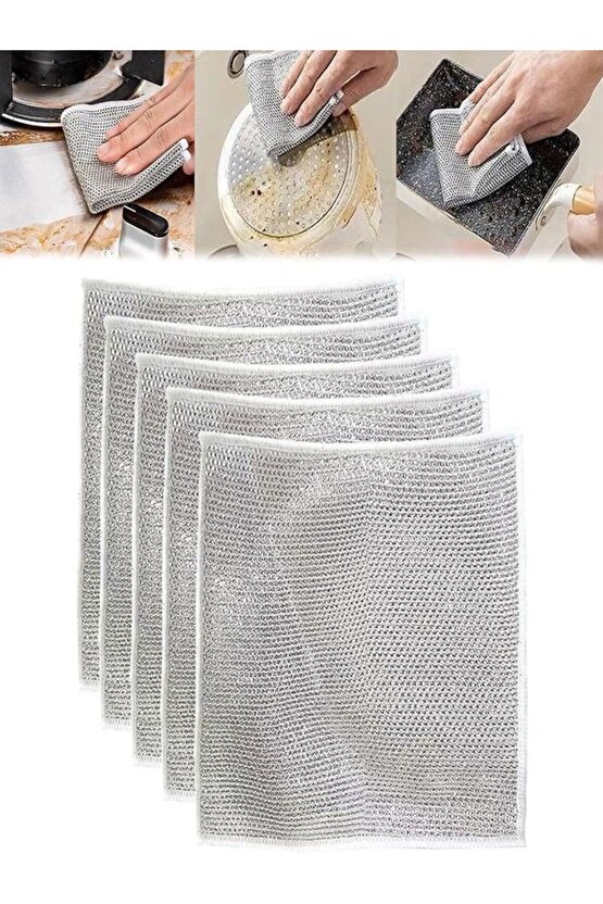 6 Adet Çok Amaçlı Tel Bulaşık Yıkama Bezi Yeni Çok Fonksiyonlu Çizilmez Bez Sihirli Bez Gri
