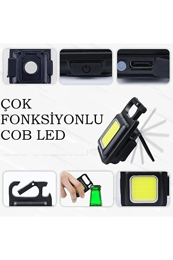 Metal Mini Led El Feneri Anahtarlık Su Geçirmez Mıknatıslı Şişe Açacağı Usb’li Şarjlı 800mah