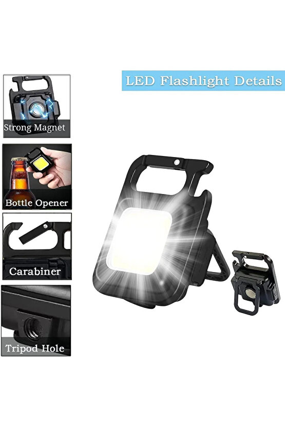 ŞARJLI 3 MODLU 800 LÜMEN 6 WATT TİRBUŞONLU MIKNATISLI ANAHTARLIKLI MİNİ BOY KAMP LAMBASI