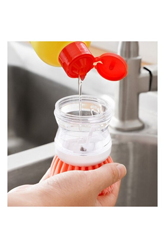 Pratik Sıvı Deterjan Hazneli Bulaşık Fırçası | Hazneli Mutfak Banyo Lavabo Yıkama Fırçası - 1 Adet