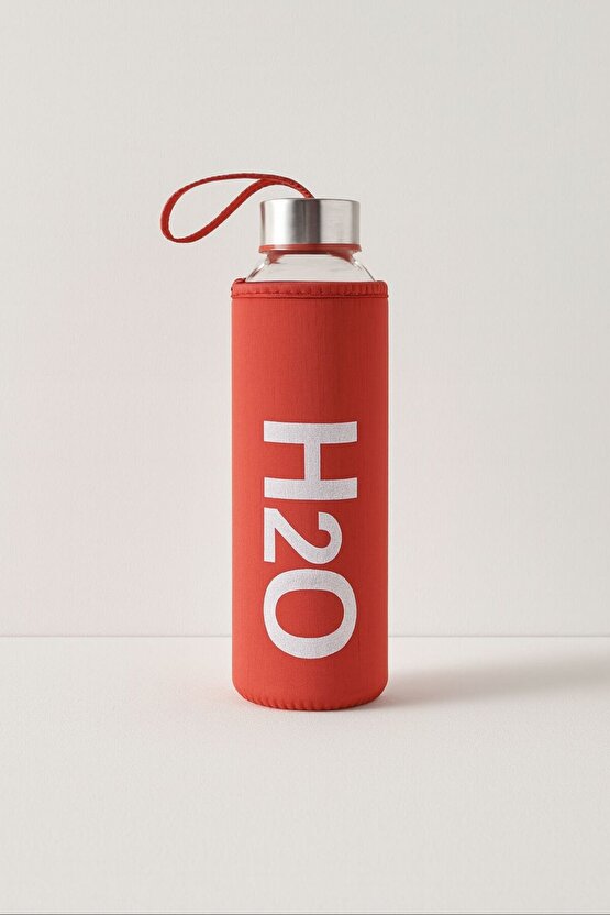 Kırmızı 750 ml Cam Matara Neopren Kılıflı Taşıma Askılı Su Şişesi