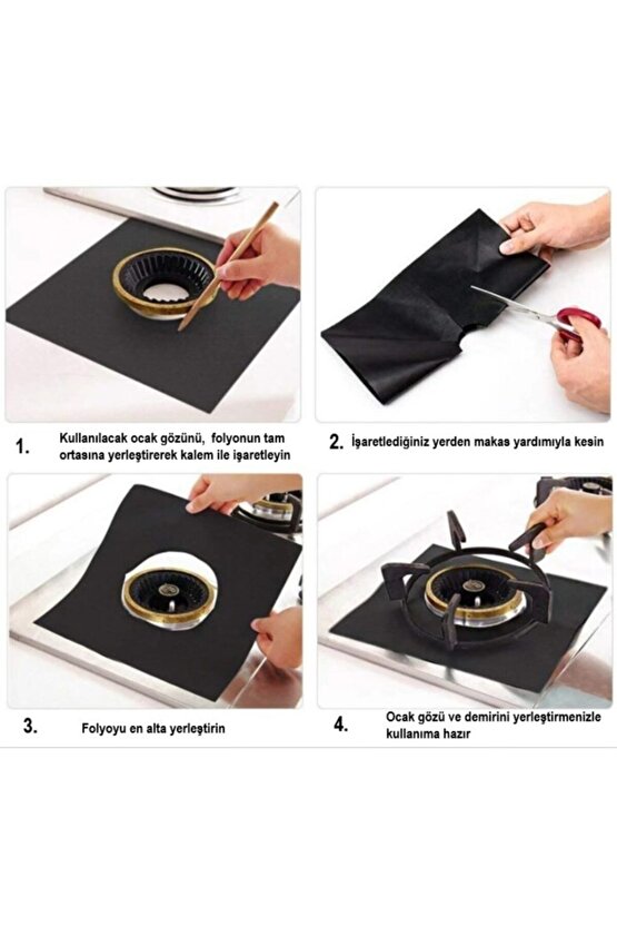 Fural Store Ocak Koruyucu Folyo Yanmaz Yapışmaz 4lü Siyah Set