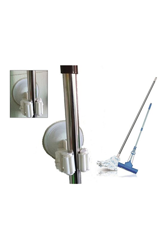 Beyaz Vantuzlu Fırça Ve Mop Tutucu