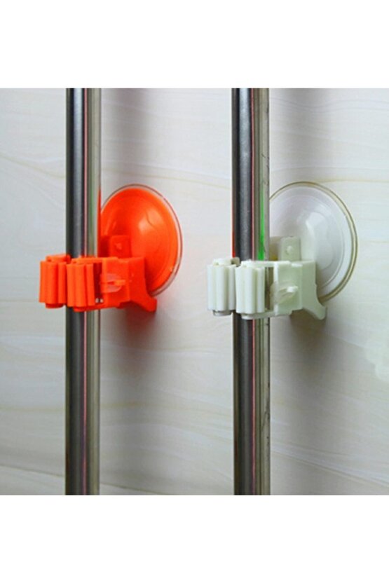 Beyaz Vantuzlu Fırça Ve Mop Tutucu