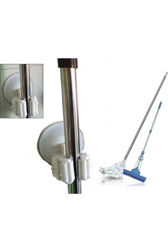 Beyaz Vantuzlu Fırça Ve Mop Tutucu