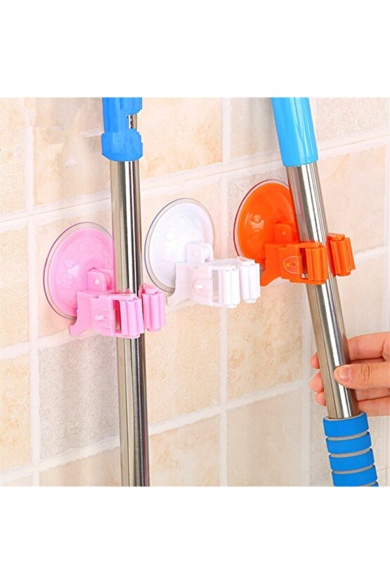 Beyaz Vantuzlu Fırça Ve Mop Tutucu