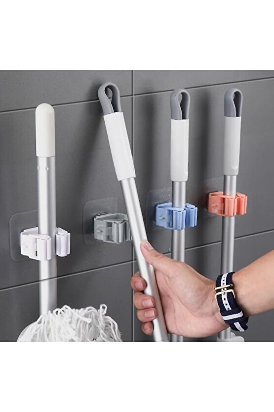 Yapışkanlı Pratik Mop Tutucu 4 Adet Beyaz