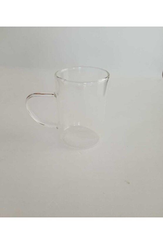 Cam Bardak Kupa Seti Ince Borosilikat Isıya Ateşe Dayanıklı Çay Kahve Bardağı Kulplu Fincan 6 Adet