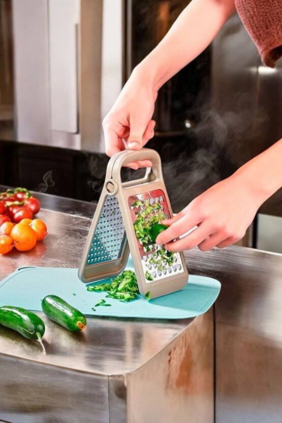 Katlanabilir Ayrılabilir Çelik Rende – Ergonomik Tasarım, Çift Taraflı Bıçak-KAHVE