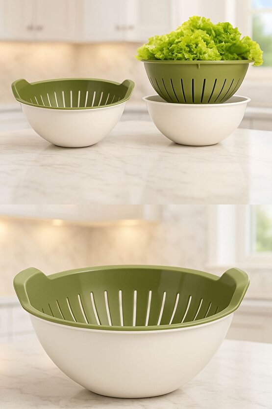 3 Lt Kaseli Süzgeç – Gıdaya Uygun, BPA İçermez, Mikrodalga ve Bulaşık Makinesi Uyumlu -YEŞİL