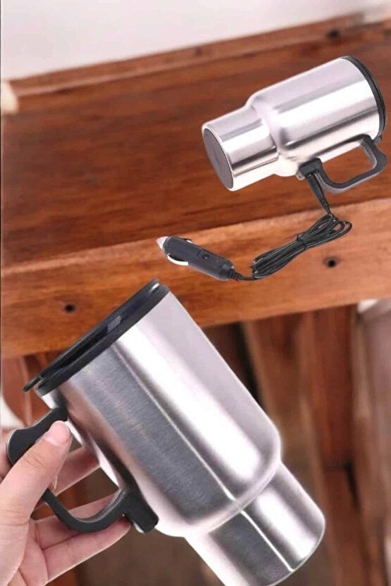 Kettle Kapaklı Araç İçi Termos Tüm Arabalara Uyumlu Çakmaklık Girişli Su Isıtıcı Bardak