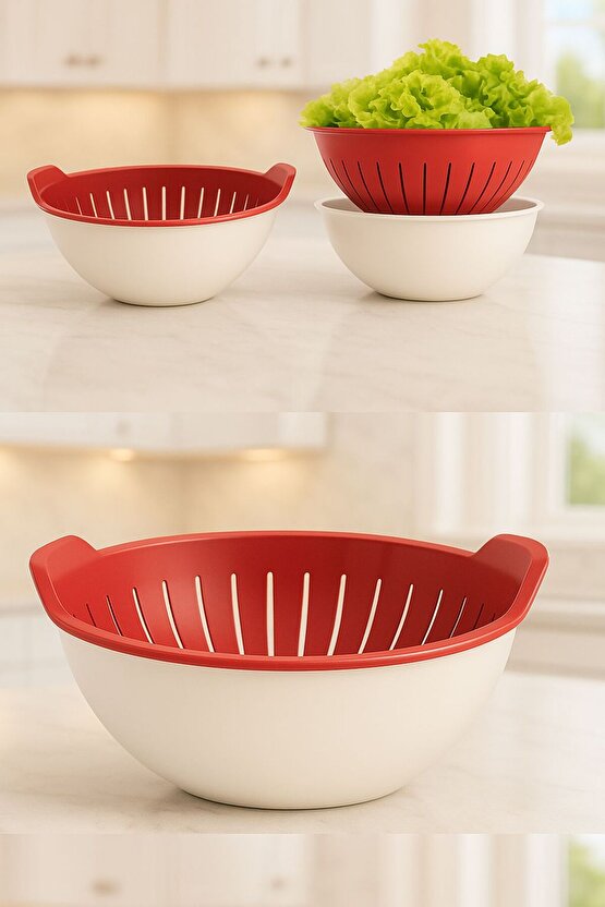 3 Lt Kaseli Süzgeç – Gıdaya Uygun, BPA İçermez, Mikrodalga ve Bulaşık Makinesi Uyumlu -KIRMIZI