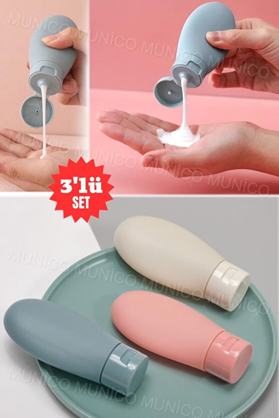 Sızdırmaz Krem ve Şampuan Kapları Seyahat İçin 3 Adet 60 ML Şişe Seti Tatil İçin İdeal Boy Şişeler