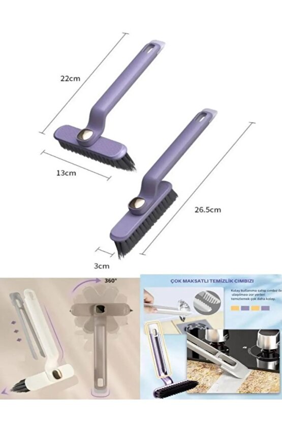360 Derece Döner Başlıklı Temizlik Fırçası Cımbızlı Dar Alan Toz Mutfak Banyo Temizlik Fırçası