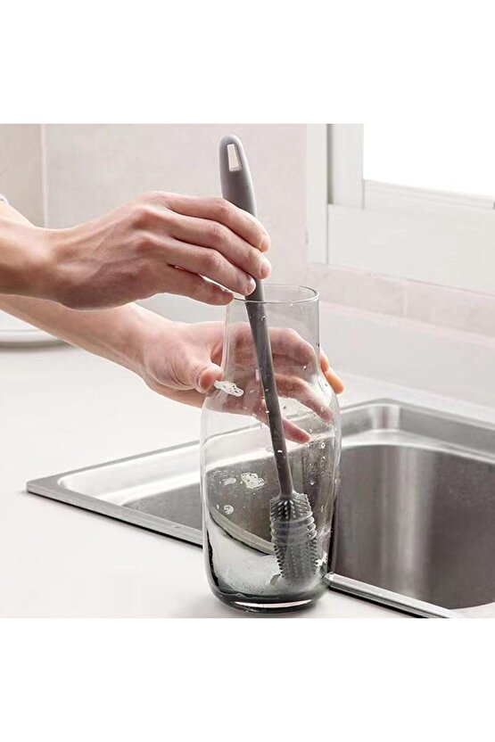 Yeni Sezon Silikon Uzun Saplı Bardak Biberon Termos Matara Kavanoz Yıkama Fırçası 1 adet 30cm