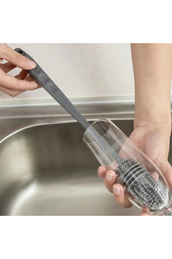 Yeni Sezon Silikon Uzun Saplı Bardak Biberon Termos Matara Kavanoz Yıkama Fırçası 1 adet 30cm