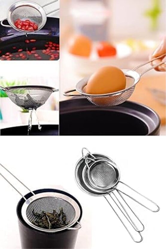 Çay Süzgeci Pratik 3lü Paslanmaz Çelik Plastik